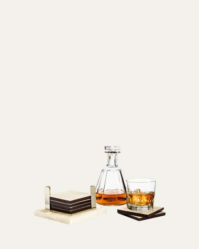 Light Almendro 6-Coaster Set with Silver Holders